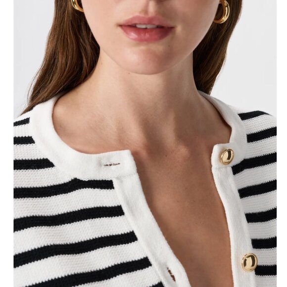 Quince 100% Organic Cotton Sweater Jacket black/ivory stripe - Picture 4 of 9